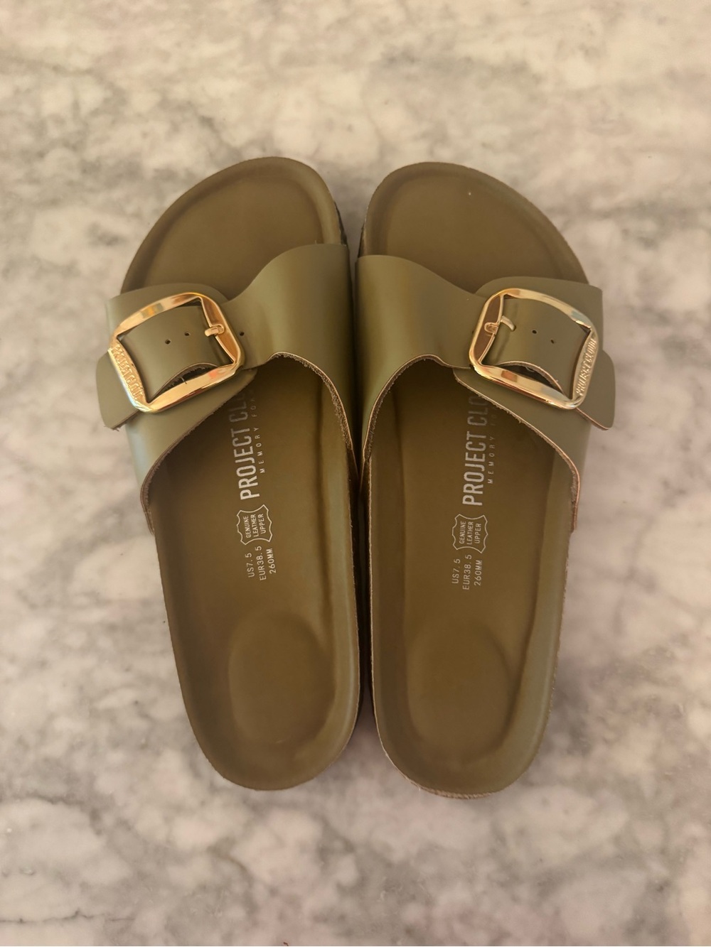 Olive Green Slide Sandals with Gold Buckle